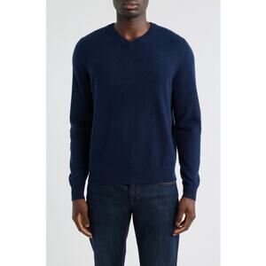 Nordstrom Mens 100% Cashmere V-Neck Navy Pullover Sweater Sz L Tall